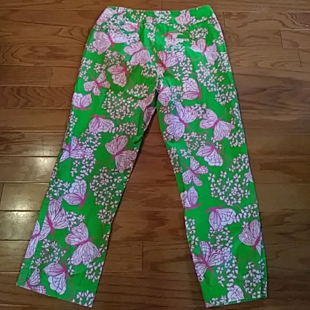 Lilly Pulitzer pink butterfly crop pants sz 10 - Picture 4 of 5